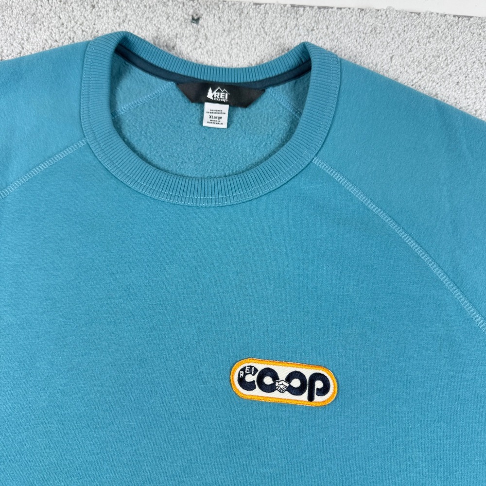 REI Co-op Sweatshirt Mens XL Blue Raglan Fleece Pullover Logo Patch